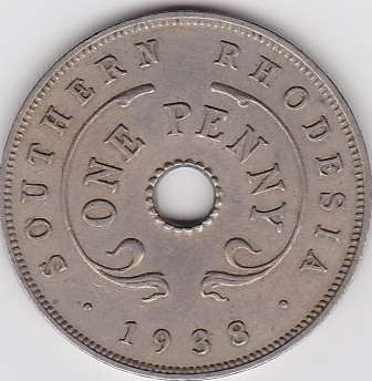 VERY RARE 1938 Southern Rhodesia 1 penny - XF condition LOW MINTAGE