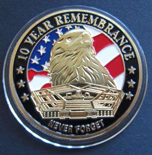 BRAND NEW TO BIDORBUY!! PROOF COLOUR 9/11 MEDALLION! Gold Plated. 10 Years Remembrance