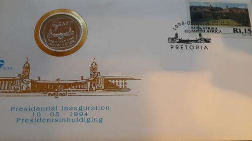 FDC PROOF 1994 MANDELA INAUGURATION COIN. Original coin in original cover.
