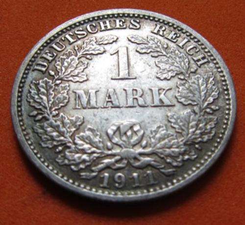 *XF* 1911J 1 Deutsche Mark GERMANY 90% SILVER