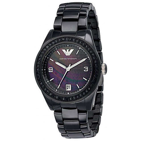 100% AUTHENTIC EMPORIO ARMANI AR 1423 BLACK CERAMICA CRYSTAL ELEMENTS WOMENS WATCH