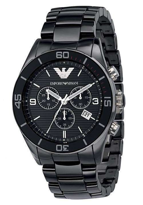 100% AUTHENTIC EMPORIO ARMANI AR1421 BLACK CERAMICA CHRONOGRAPH MENS WATCH WITH CLEANING CLOTH
