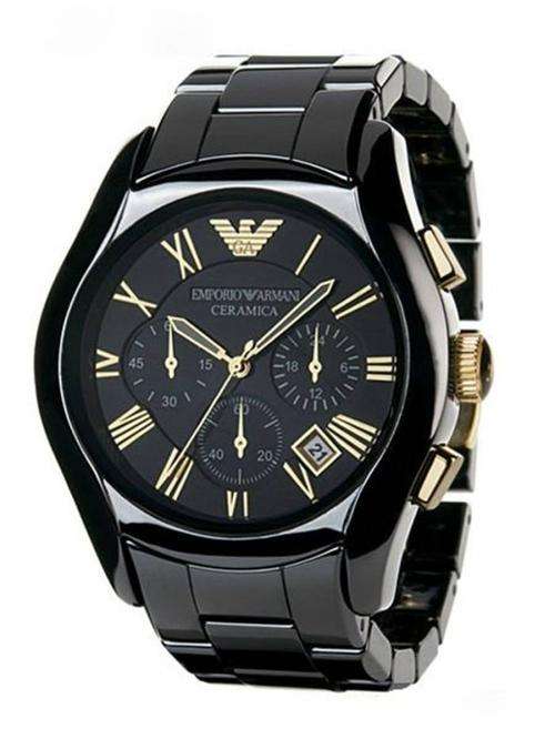 100% AUTHENTIC EMPORIO ARMANI AR1413 BLACK CERAMICA CHRONOGRAPH MENS WATCH WITH CLEANING CLOTH