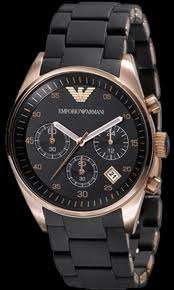 100% AUTHENTIC EMPORIO ARMANI AR5906 BLACK & ROSE GOLD CHRONOGRAPH LADIES WATCH WITH CLEANING CLOTH