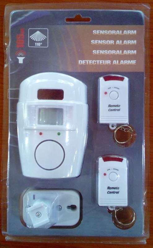 Wireless Motion Sensor Alarm and Chime Kit with two remote controls and wall mount
