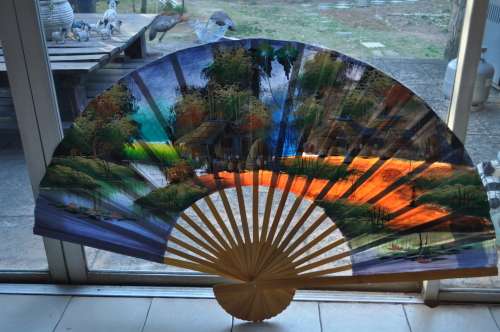 Bamboo Extra Large Hand Painted Wall Fan