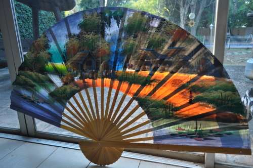 Bamboo Extra Large Hand Painted Wall Fan