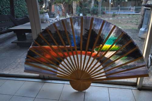 Bamboo Extra Large Hand Painted Wall Fan