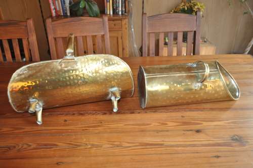 Vintage Brass Wood Holder Carrier And Coal Scuttle