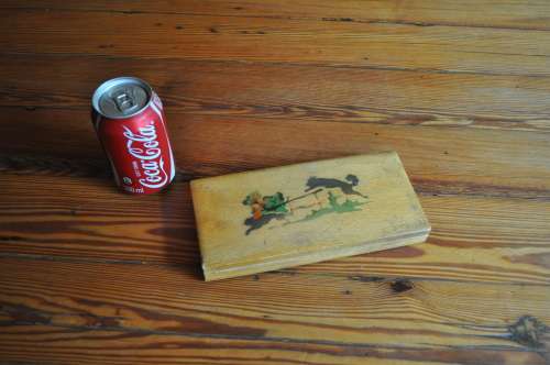 Vintage USSR Soviet Union Wooden Pencil Case Dog Chasing Cat