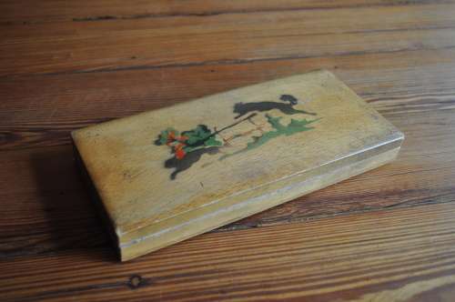 Vintage USSR Soviet Union Wooden Pencil Case Dog Chasing Cat