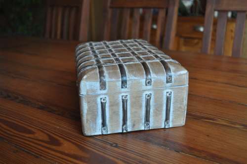Wooden Jewelry Box With Metal Strips