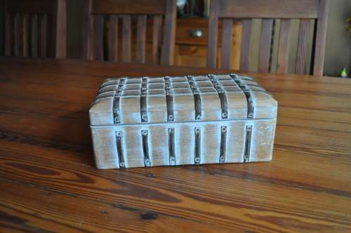 Wooden Jewelry Box With Metal Strips