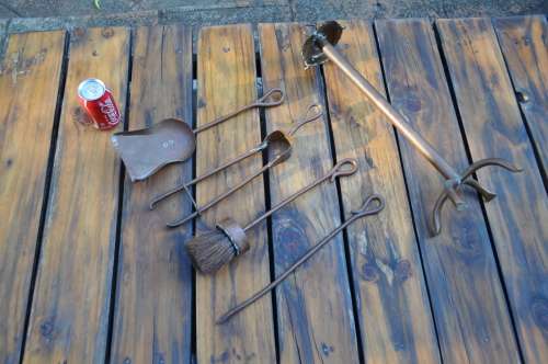 Vintage Copper Brass Fireplace Tool Set
