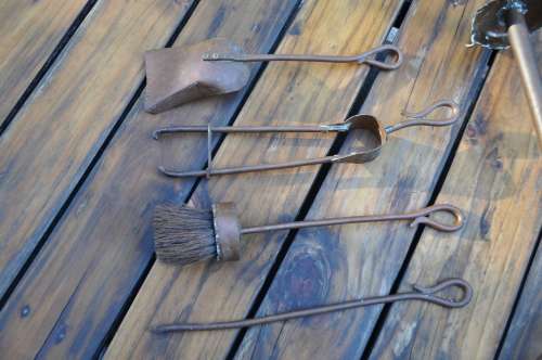 Vintage Copper Brass Fireplace Tool Set