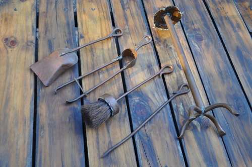 Vintage Copper Brass Fireplace Tool Set