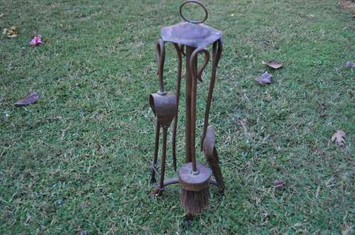 Vintage Copper Brass Fireplace Tool Set