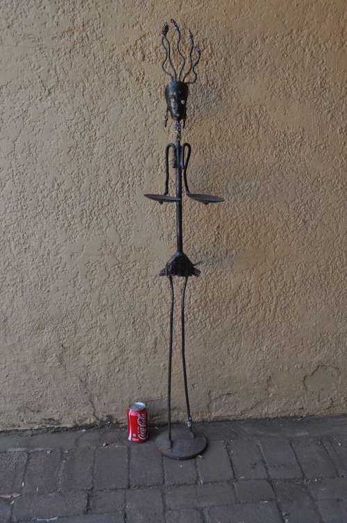 Artisan African She Warrior Metal Sculpture Candle Holder