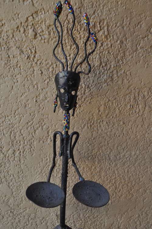 Artisan African She Warrior Metal Sculpture Candle Holder