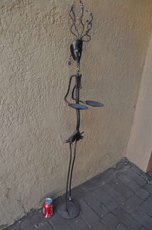 Artisan African She Warrior Metal Sculpture Candle Holder