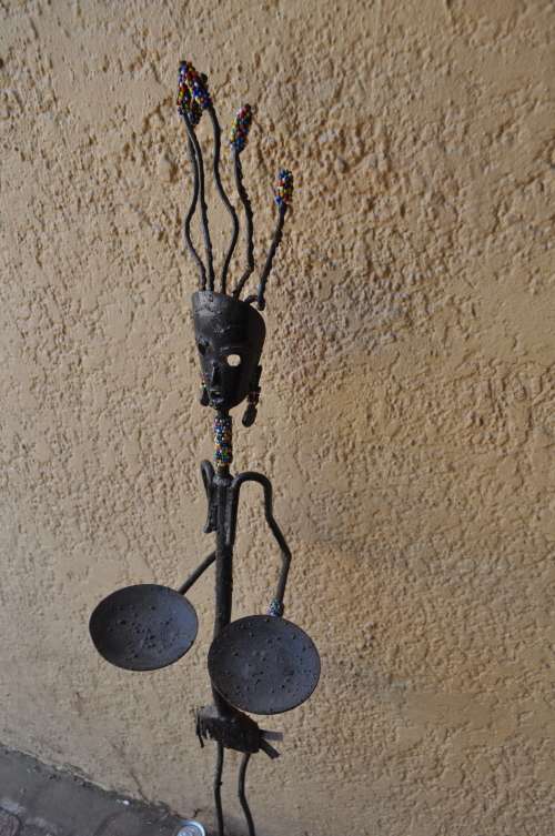Artisan African She Warrior Metal Sculpture Candle Holder