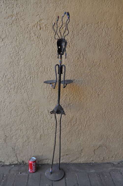 Artisan African She Warrior Metal Sculpture Candle Holder