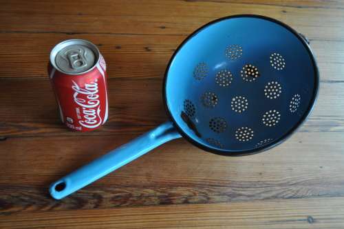 Vintage Blue Strainer Colander With Handel