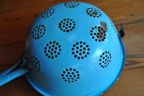 Vintage Blue Strainer Colander With Handel