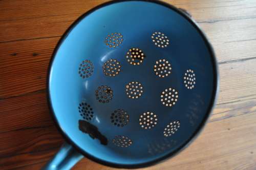 Vintage Blue Strainer Colander With Handel