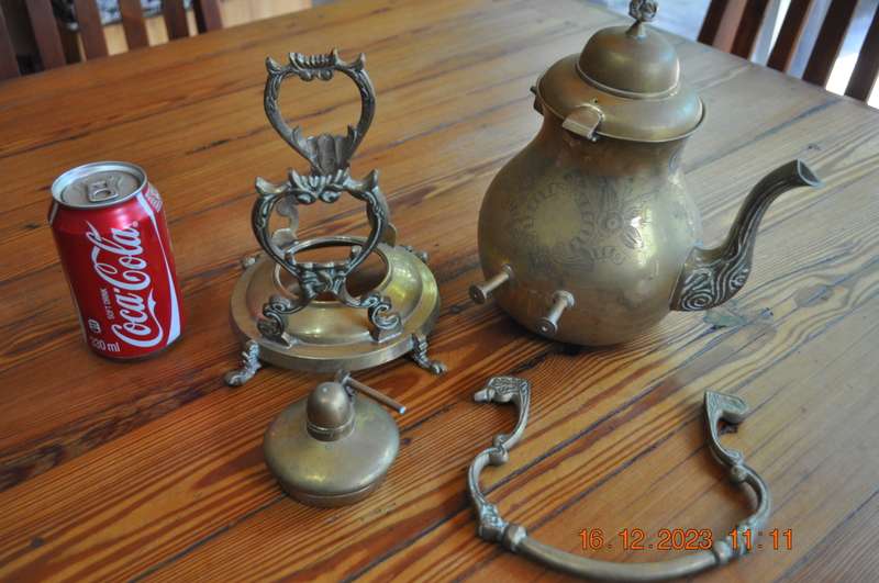 Vintage Brass Teapot With Stand And Burner (handle needs repair) Not Tested Selling As Is Hand