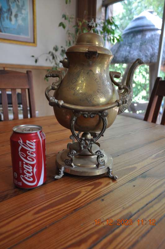 Vintage Brass Teapot With Stand And Burner (handle needs repair) Not Tested Selling As Is Hand