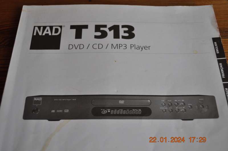 NAD AV T 743 Owners Manual T 513 DVD CD Manual