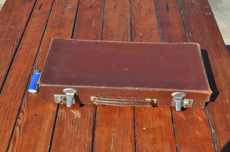 Vintage Brown Leather Carry Case Markings BC