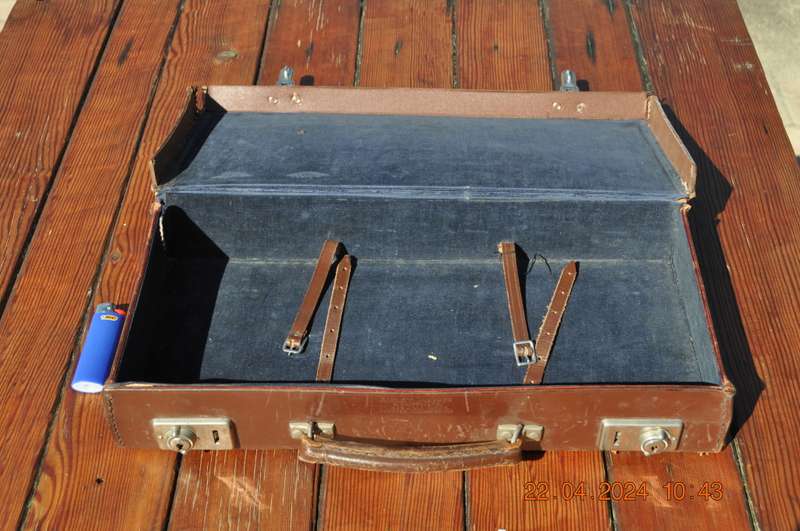 Vintage Brown Leather Carry Case Markings BC