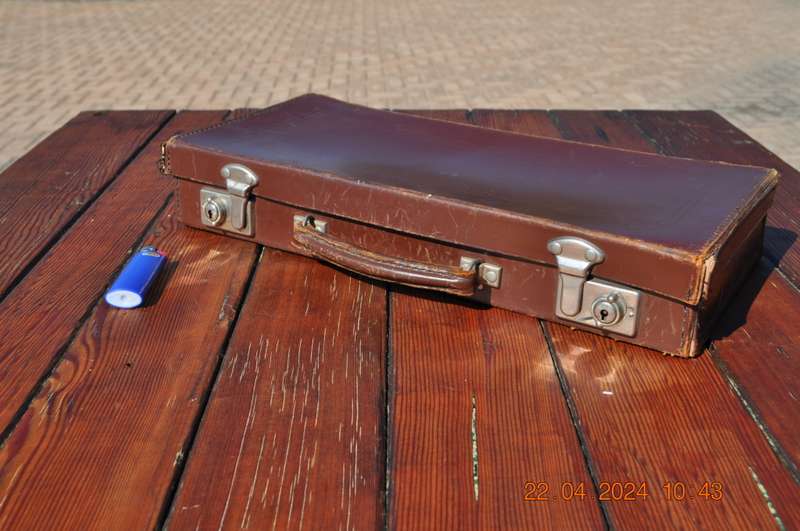 Vintage Brown Leather Carry Case Markings BC