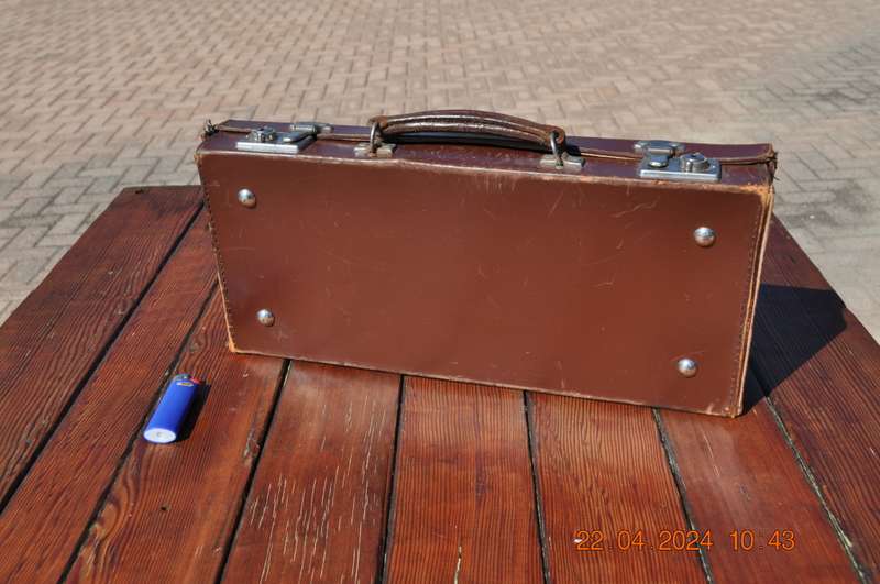 Vintage Brown Leather Carry Case Markings BC