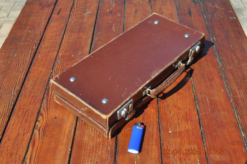 Vintage Brown Leather Carry Case Markings BC