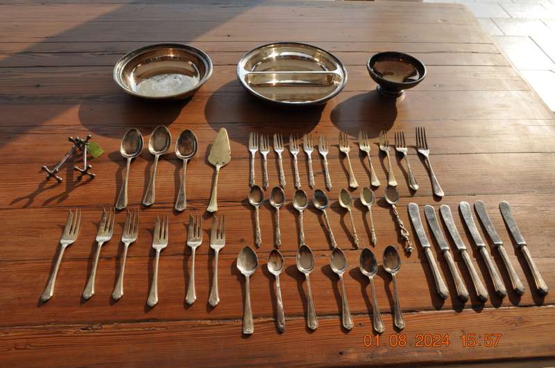 Silver Plated Knifes Forks Bowls