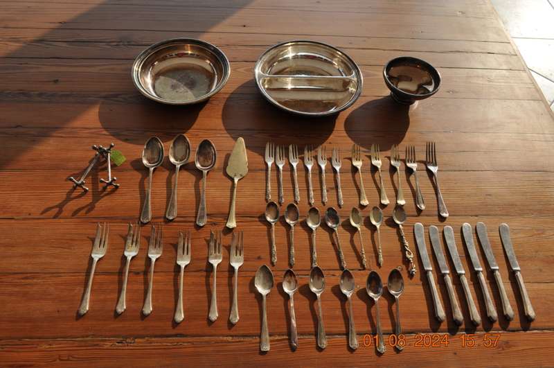 Silver Plated Knifes Forks Bowls