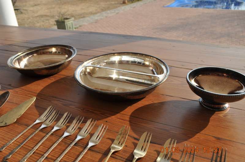 Silver Plated Knifes Forks Bowls