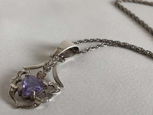 Silver Pendant With Aquamarine Crystal On Silver Chain