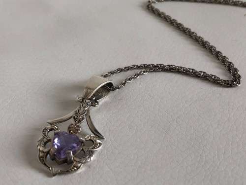 Silver Pendant With Aquamarine Crystal On Silver Chain