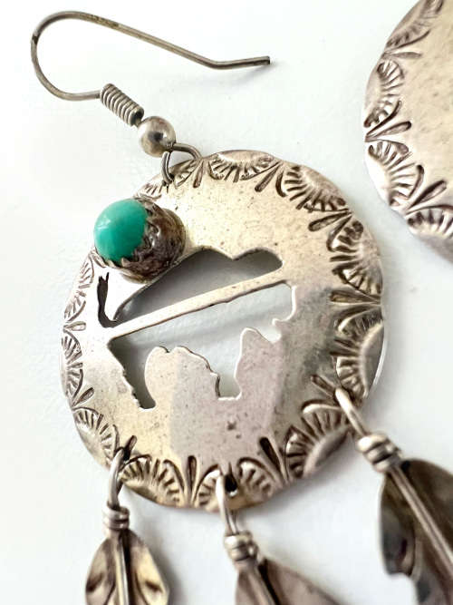 Earrings - Vintage Sterling Silver Dream Catcher with Buffalo Silouhette ML2029