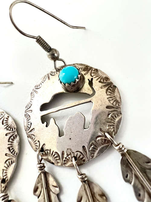 Earrings - Vintage Sterling Silver Dream Catcher with Buffalo Silouhette ML2029