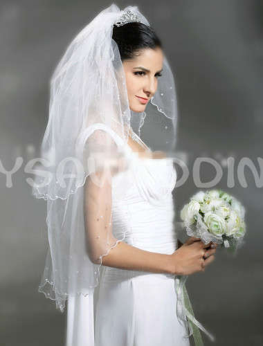 Stunning 2 Layer Fingertip With Beading Wedding Veil