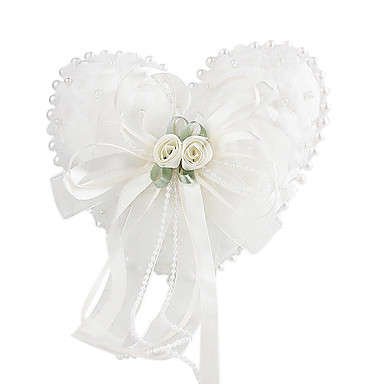 Wedding Ring Pillow in Smooth Satin With Lovely Flowers and Pearls