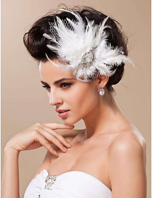 In Stock!!Gorgeous Feather With Tulle / Rhinestones Wedding Bridal Headpiece