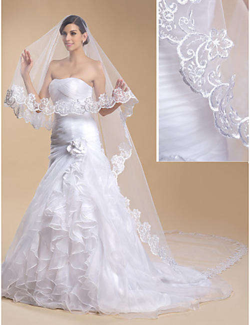 Grogeous 1 Tier Beautiful Cathedral 300CM Wedding Veil With APPLIQUE EDGE