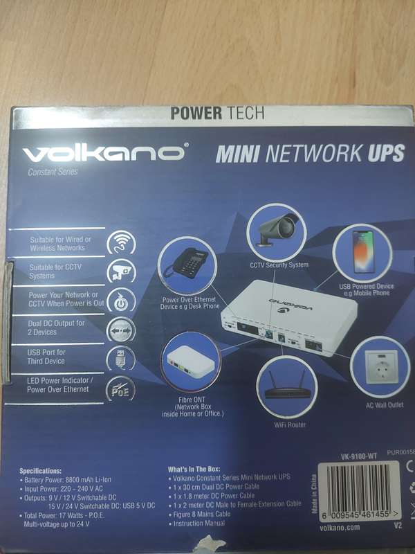 UPS - Volkano Mini UPS for Wi-Fi or CCTV with Multi-Output (like New)