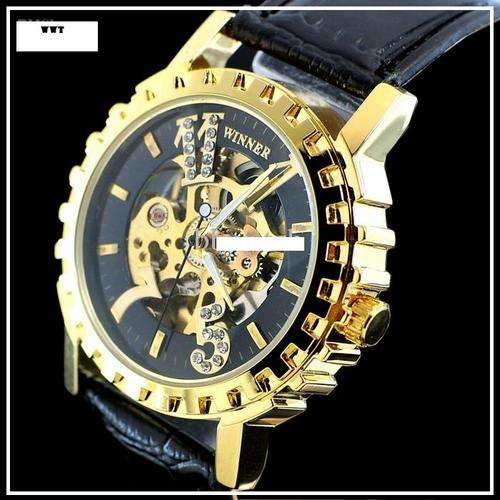 ***NEW***Good quality Luxury mens gear shaped skeleton mechanical watch with white hand finish